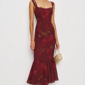 Reformation Irisa Dress - Barcelona Border - burgundy-size 0